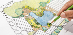 landscaping plan for outdoor room and pool