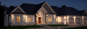 Abode Neighborhood lit up at night
